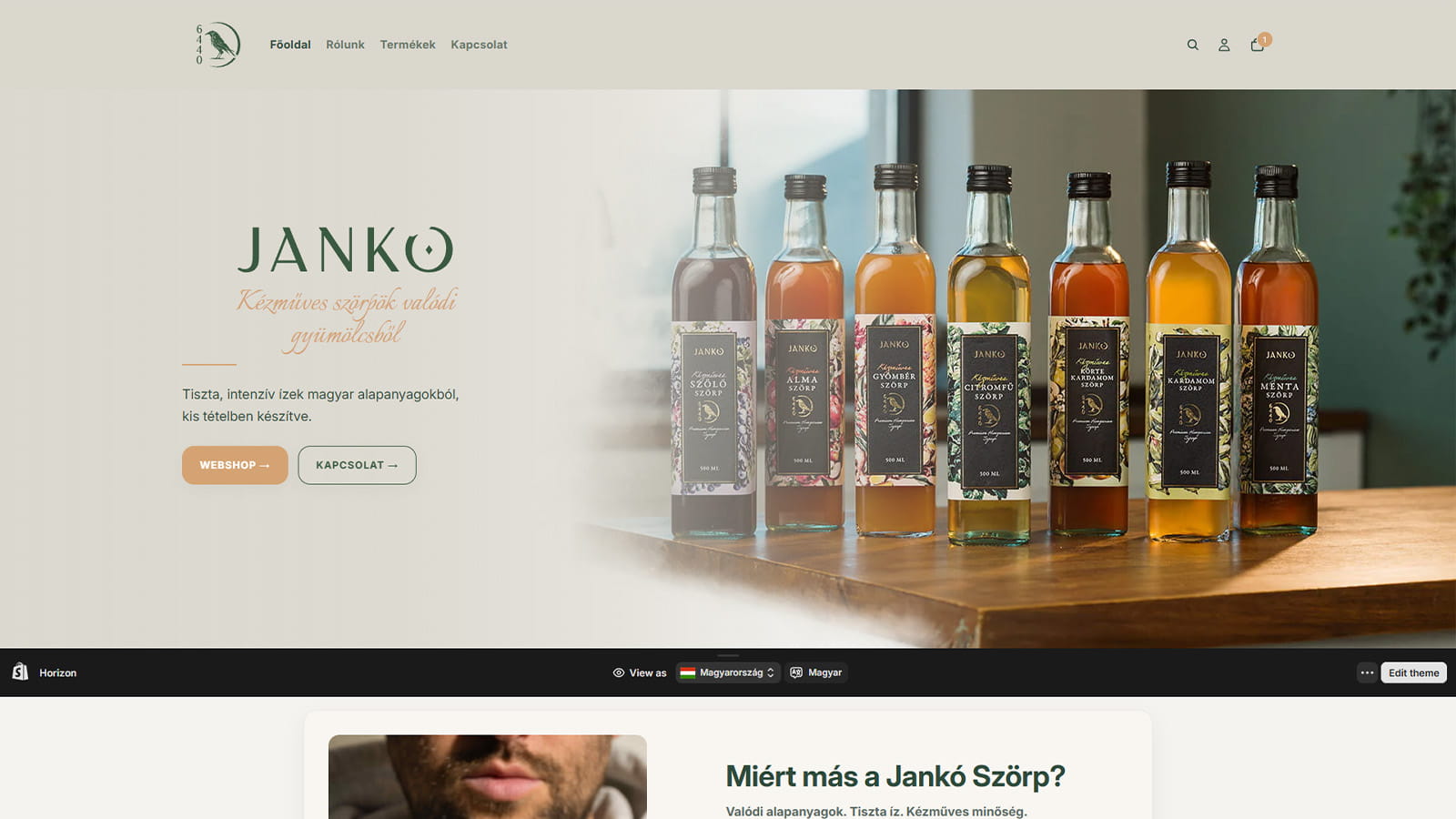 Jankó Szörp weboldalának képernyőképe