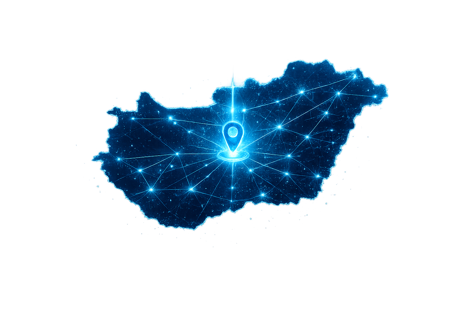 Digitális hálózatot ábrázoló grafika, amely a helyi jelenlétet és az online együttműködést szemlélteti.